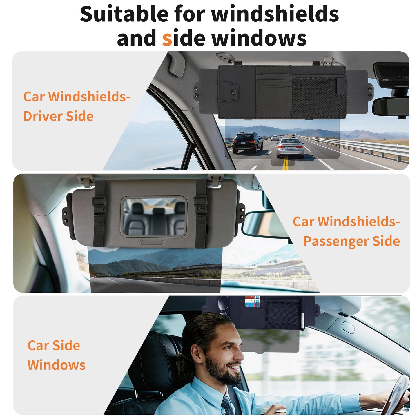 Car Sun Visor Extender with Storage Pockets