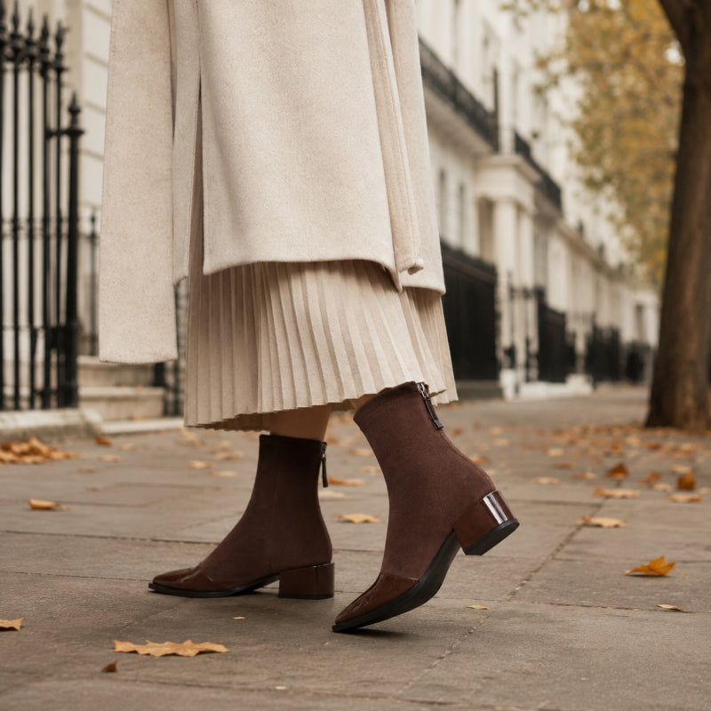 Women’s Sheepskin Ankle Boots with Patent Toe