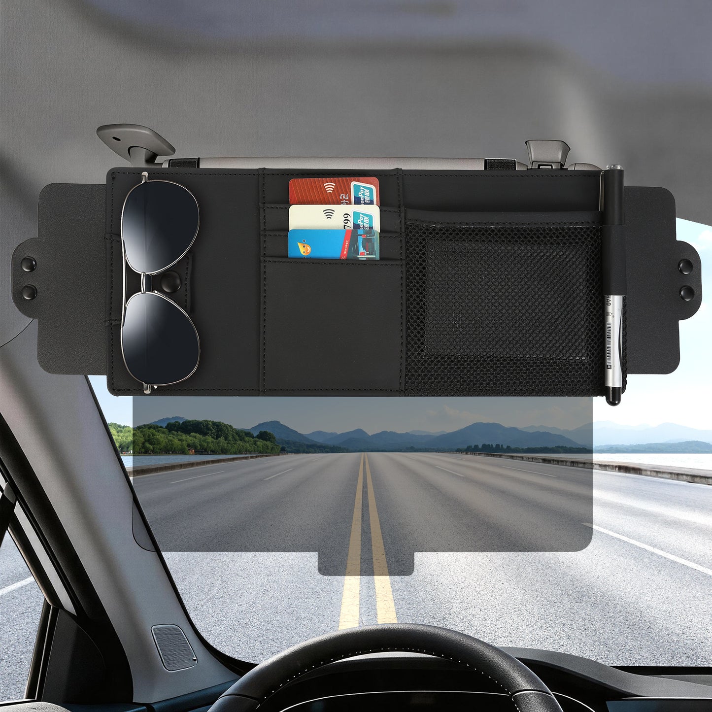 Car Sun Visor Extender with Storage Pockets