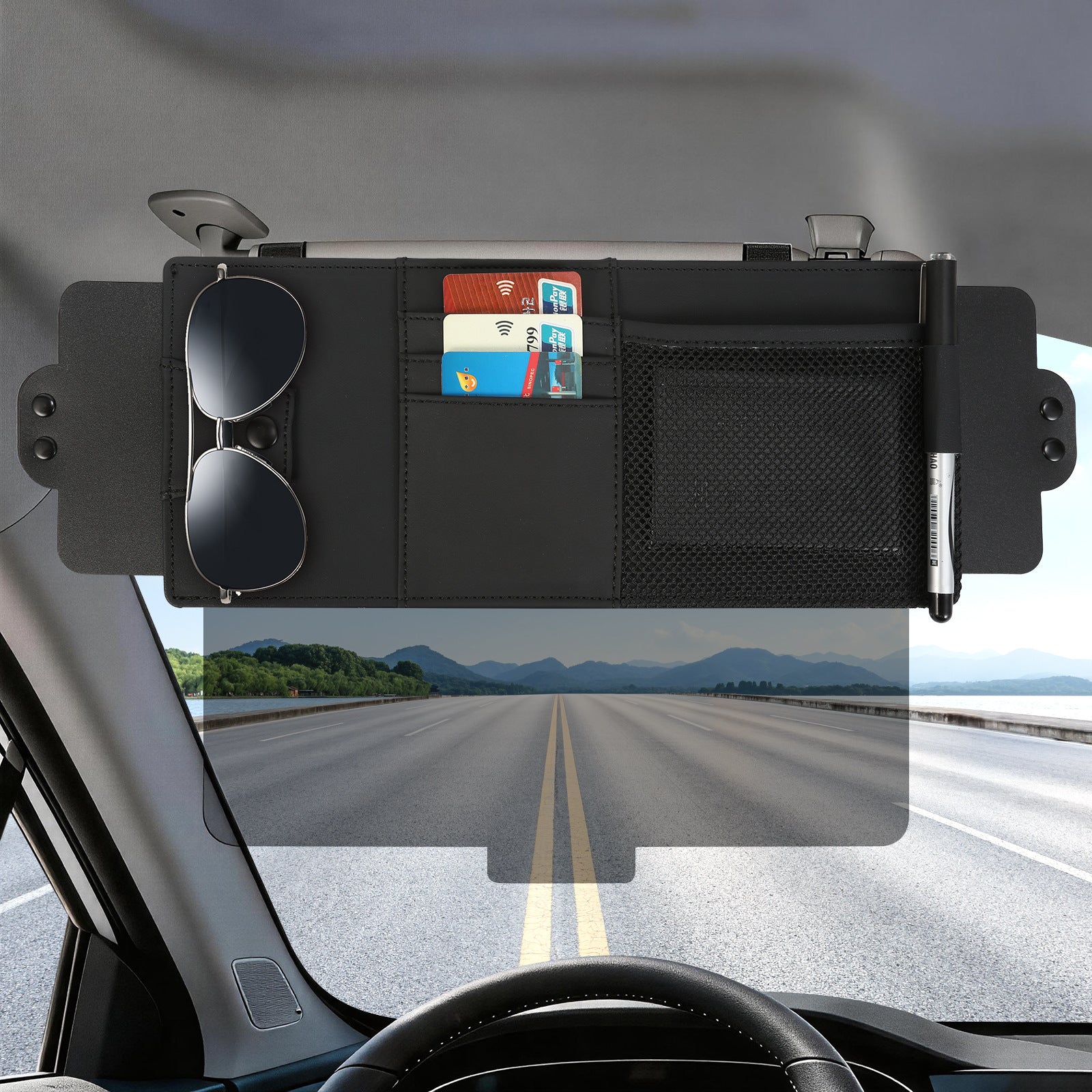 Car Sun Visor Extender with Storage Pockets
