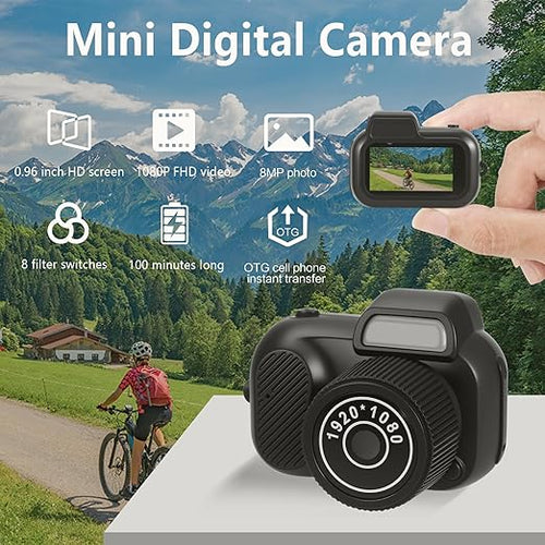 Mini Keychain Camera, FHD 1080P 8MP Digital Camera, 0.96" HD Screen, 32GB SD Card, 8 Filters, 100 Mins Battery, Portable Retro Camera for Travel & Gifts (Black)
