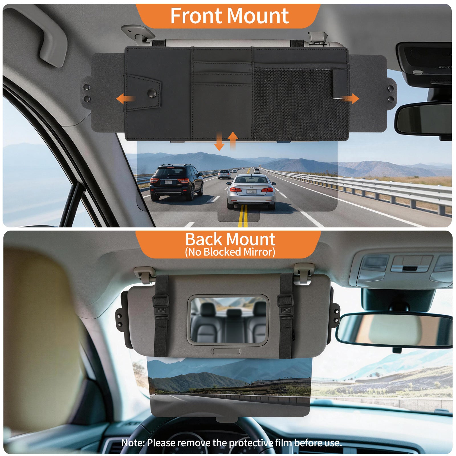 Car Sun Visor Extender with Storage Pockets