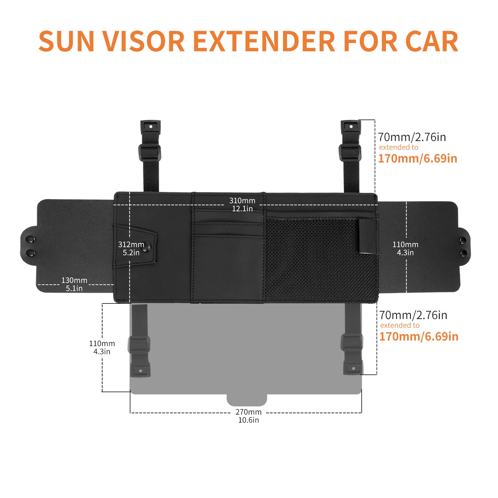 Car Sun Visor Extender with Storage Pockets