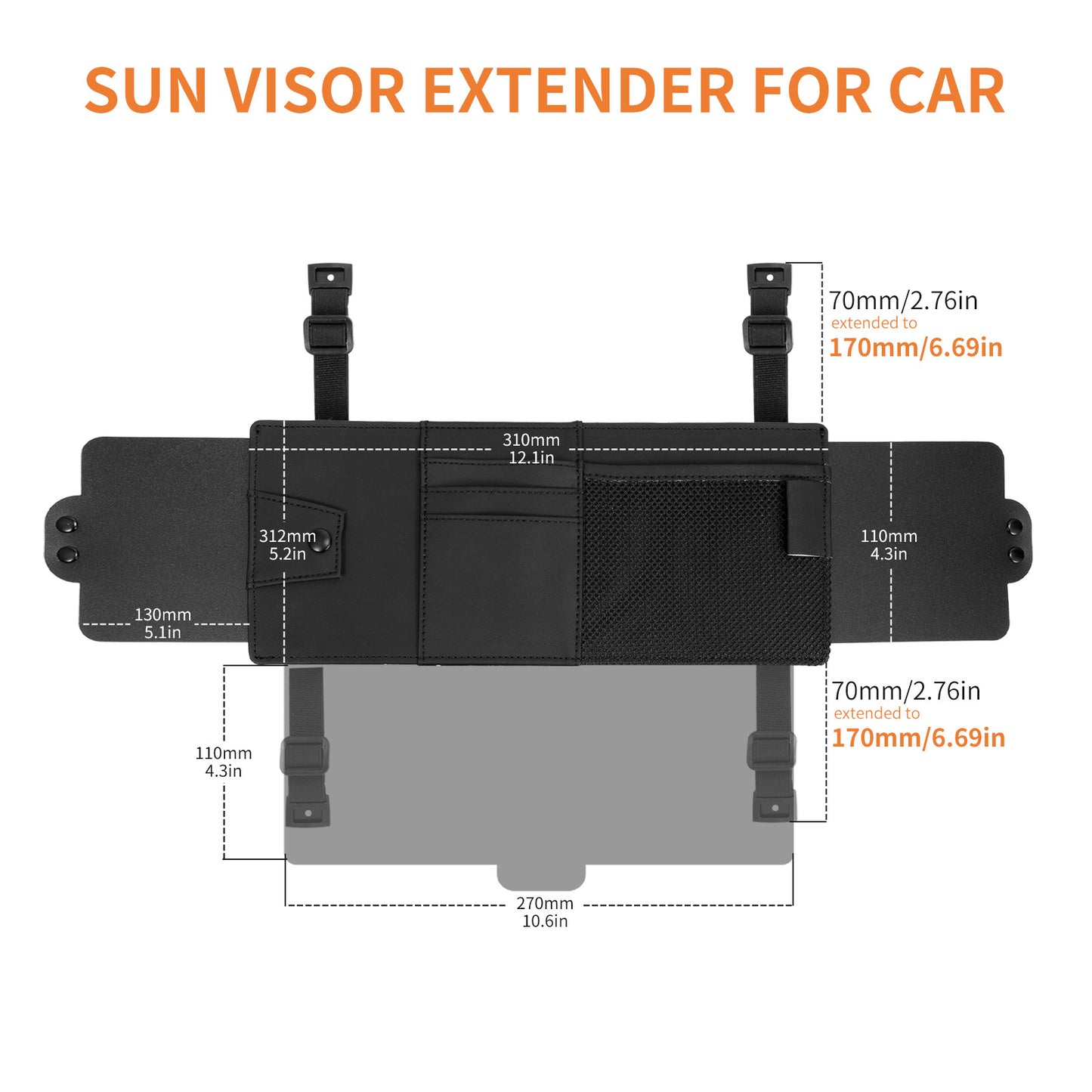 Car Sun Visor Extender with Storage Pockets