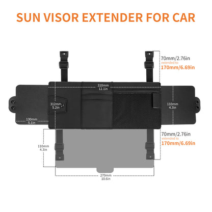 Car Sun Visor Extender with Storage Pockets
