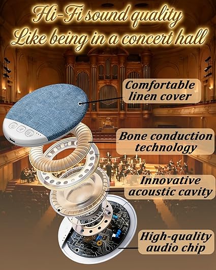 Under Pillow Speakers Bluetooth for Sleeping Bone Conduction Pillows Speaker with White Noise Timer Wireless Sleep Aid with Stereo Bass  Private Mini Portable Wireless Bedside Privacy & Meditation