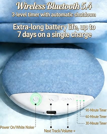 Under Pillow Speakers Bluetooth for Sleeping Bone Conduction Pillows Speaker with White Noise Timer Wireless Sleep Aid with Stereo Bass  Private Mini Portable Wireless Bedside Privacy & Meditation