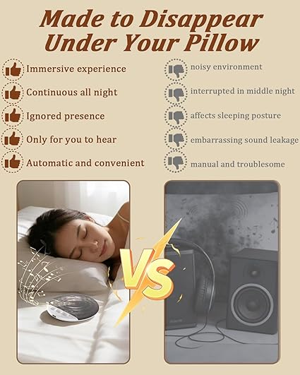 Under Pillow Speakers Bluetooth for Sleeping Bone Conduction Pillows Speaker with White Noise Timer Wireless Sleep Aid with Stereo Bass  Private Mini Portable Wireless Bedside Privacy & Meditation