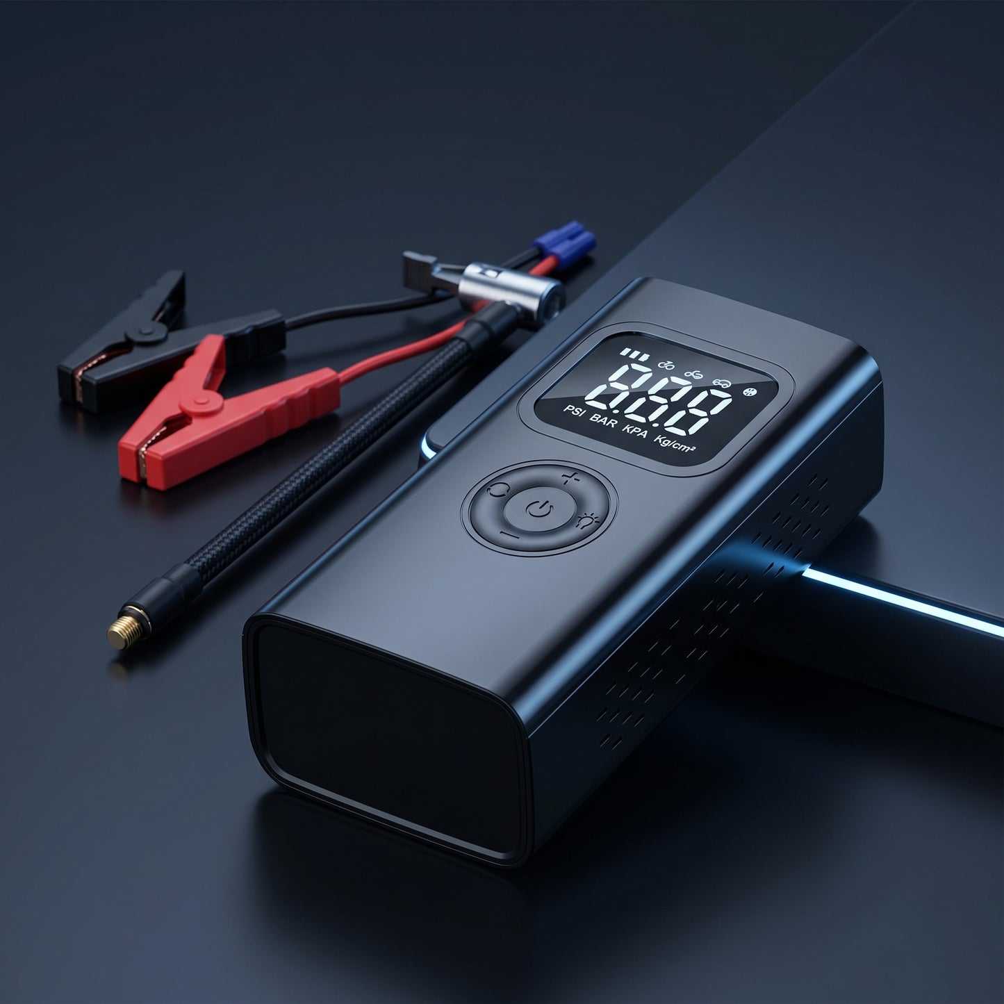 All-in-one car inflator and jump starter
