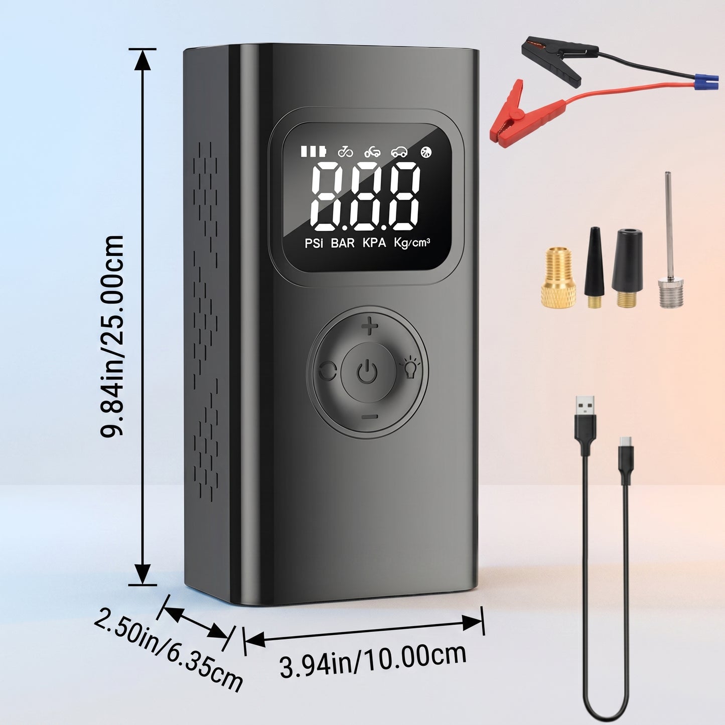 All-in-one car inflator and jump starter