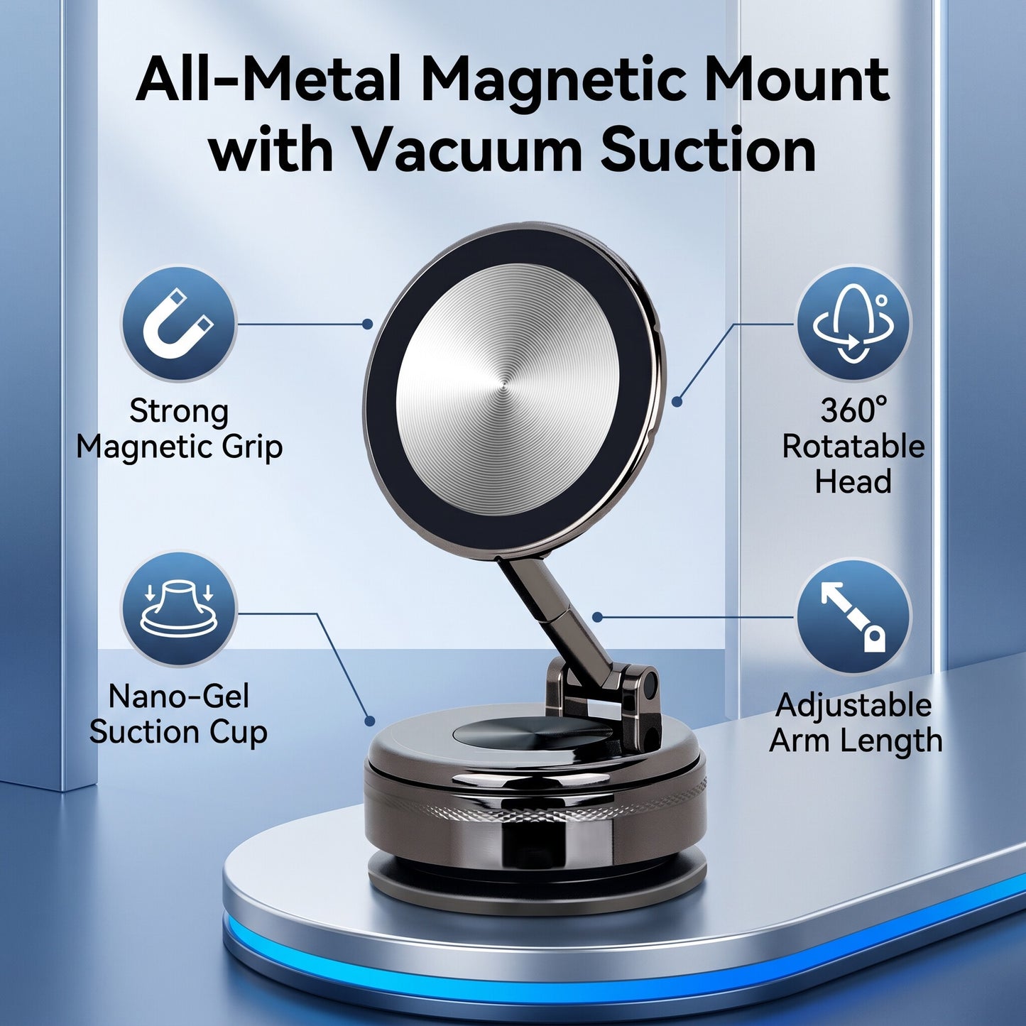 Metal Magnetic Car Phone Holder with Nano Gel Vacuum Suction Cup