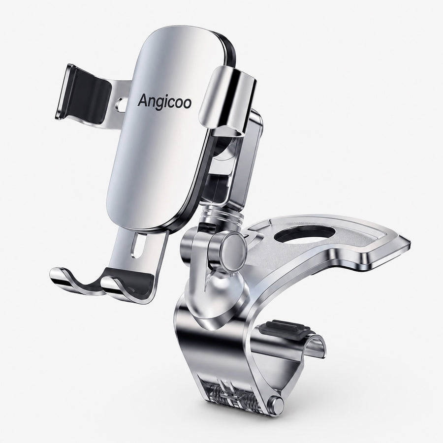 Adjustable Car Phone Holder with Alloy Clip Arm and Gravity Clamp