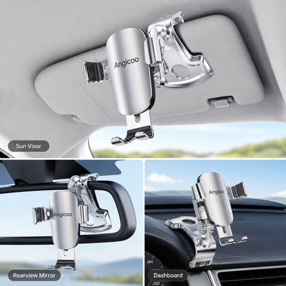Adjustable Car Phone Holder with Alloy Clip Arm and Gravity Clamp