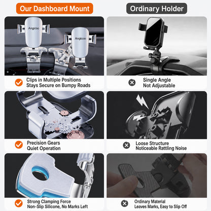 Adjustable Car Phone Holder with Alloy Clip Arm and Gravity Clamp