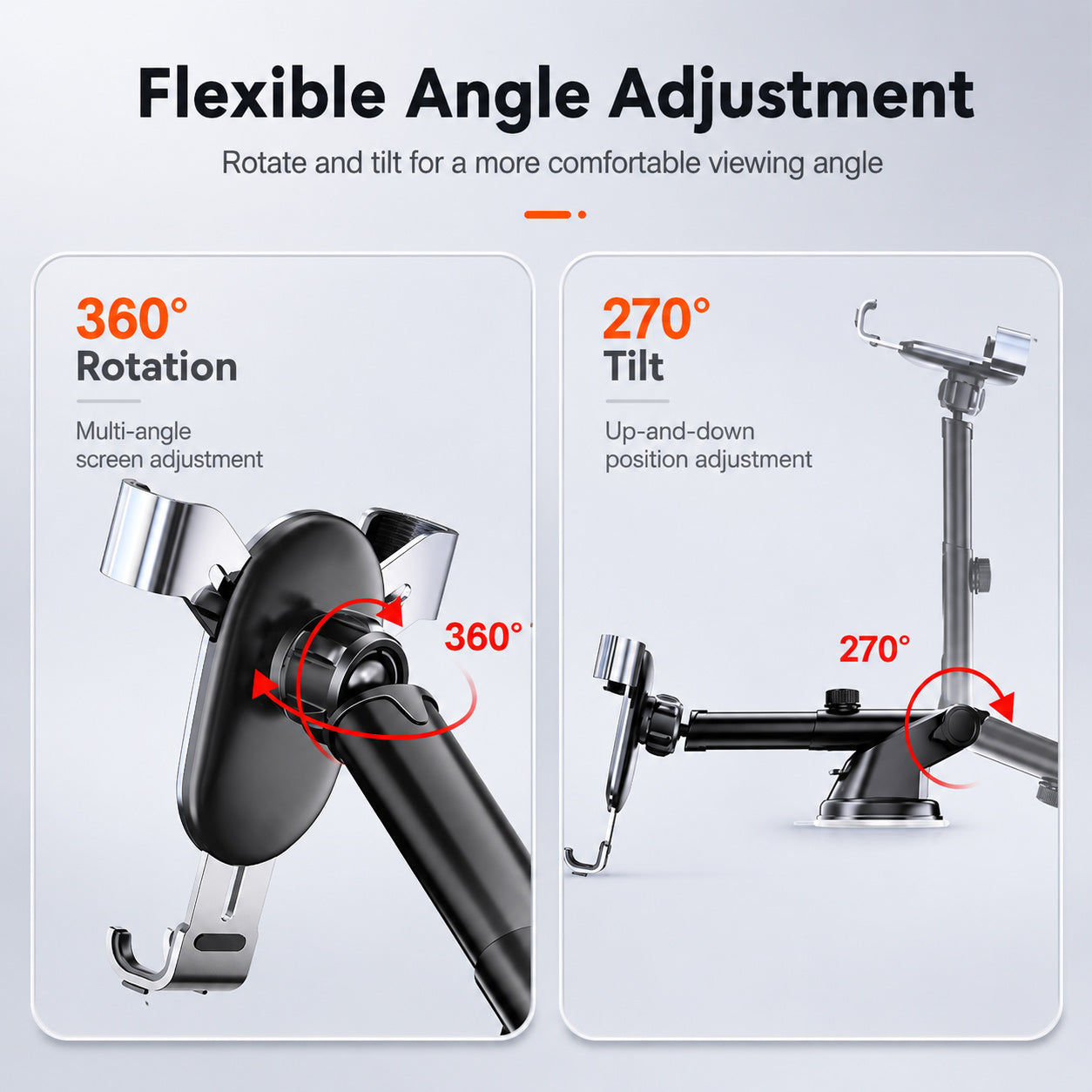 Adjustable Car Phone Holder with Suction Cup Base and Extendable Arm