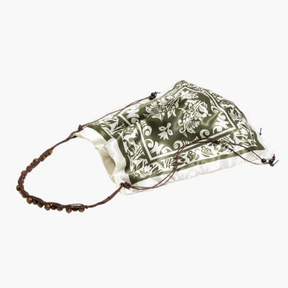 Bohemian Scarf Print Shoulder Bag with Wooden Beaded Strap