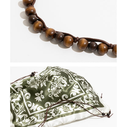 Bohemian Scarf Print Shoulder Bag with Wooden Beaded Strap