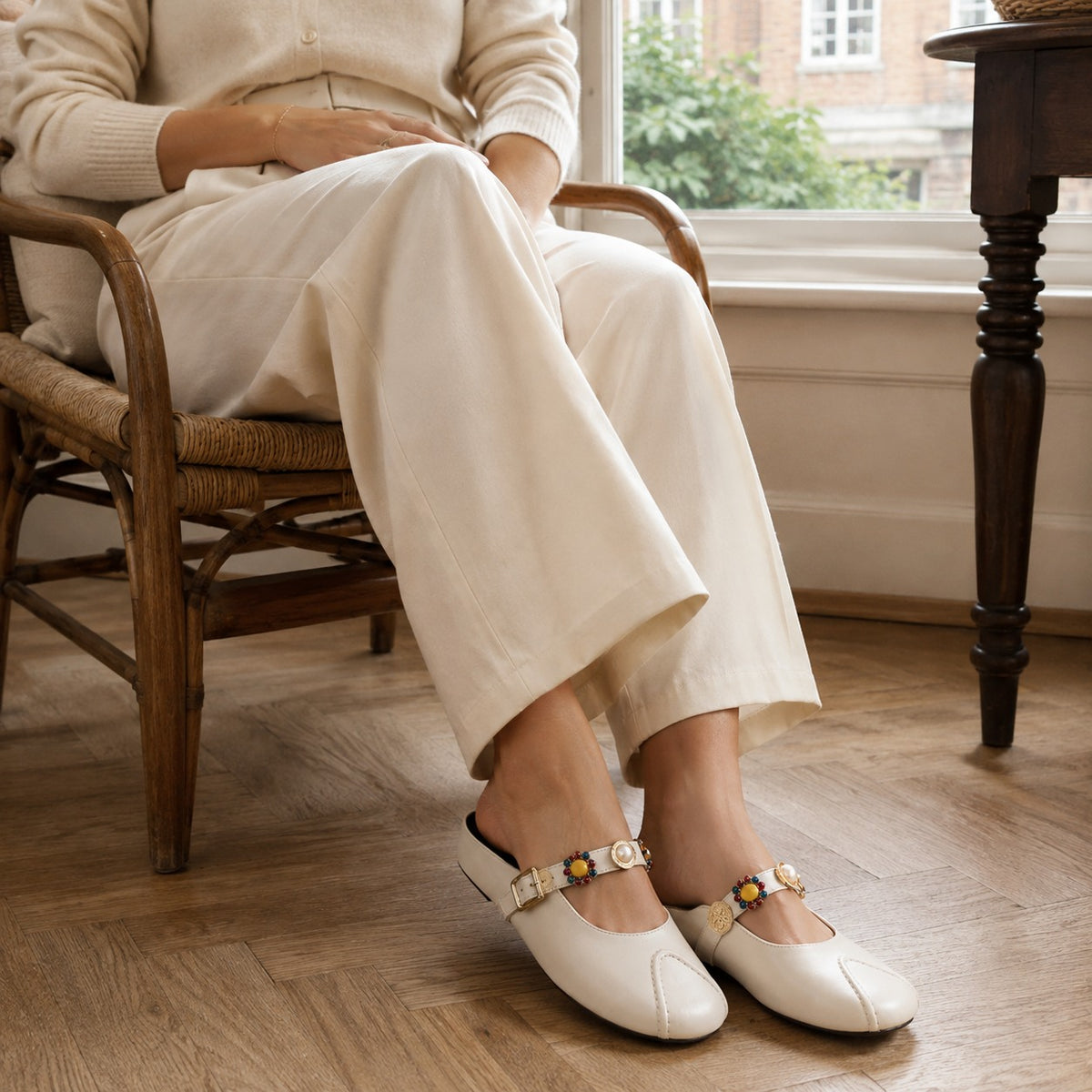 Women’s Leather Mary Jane Shoes with Decorative Strap