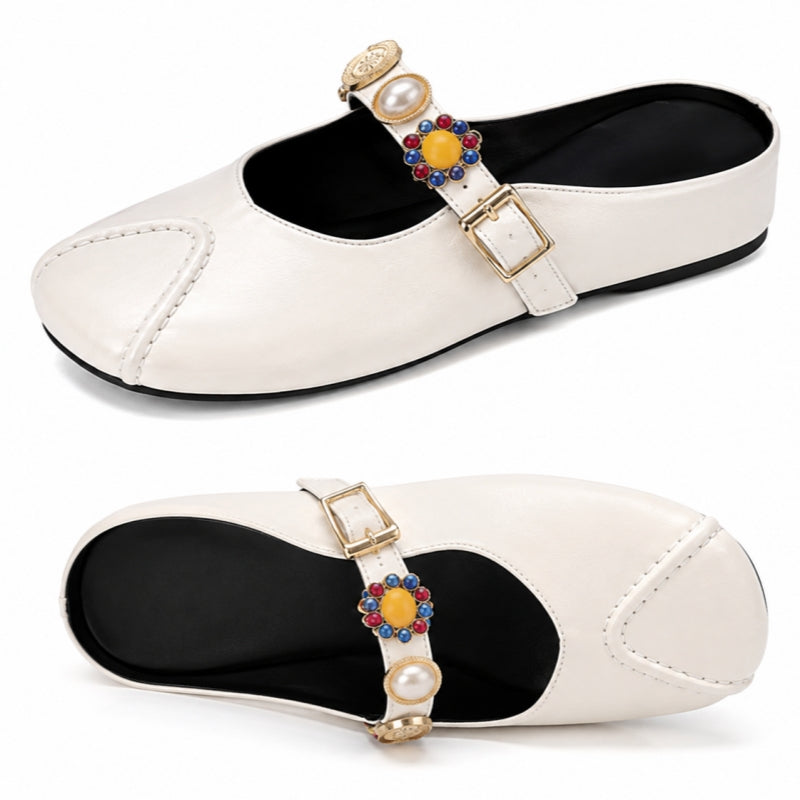 Women’s Leather Mary Jane Shoes with Decorative Strap