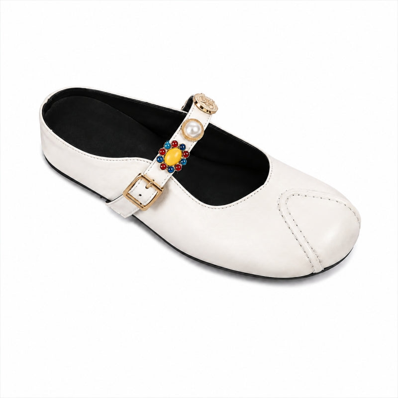 Women’s Leather Mary Jane Shoes with Decorative Strap