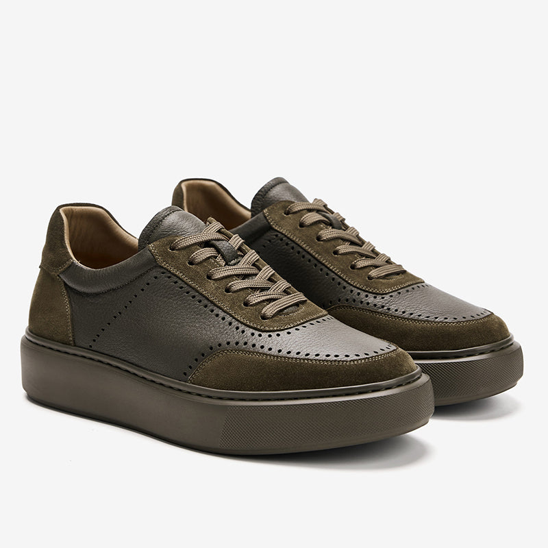 Men’s Leather Platform Trainers with Brogue Detail