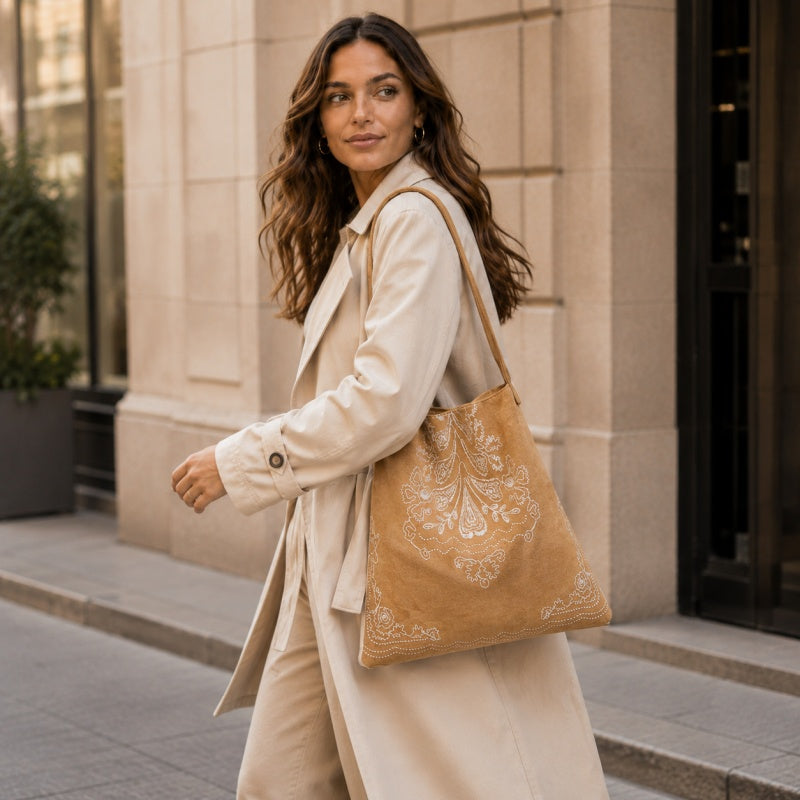 Patterned Suede Tote Bag