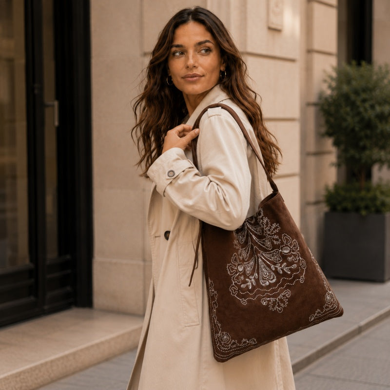 Patterned Suede Tote Bag