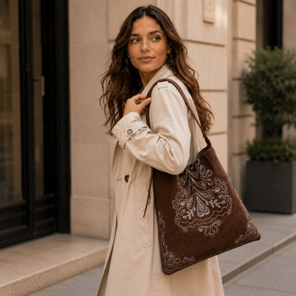 Patterned Suede Tote Bag