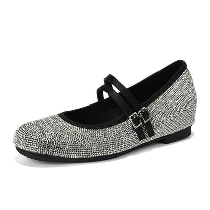 Rhinestone Mary Jane Flat Shoes
