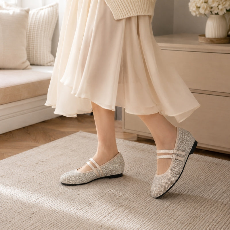 Rhinestone Mary Jane Flat Shoes