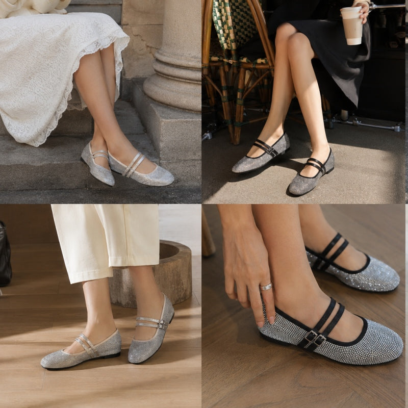 Rhinestone Mary Jane Flat Shoes