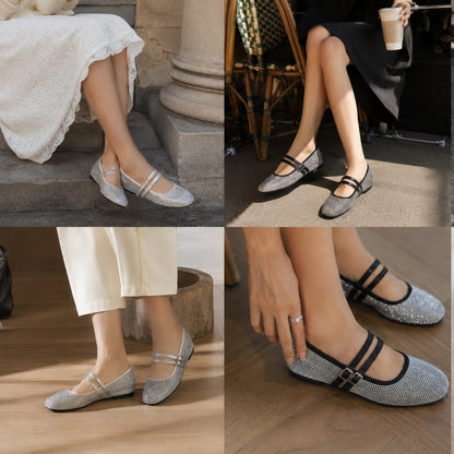 Rhinestone Mary Jane Flat Shoes