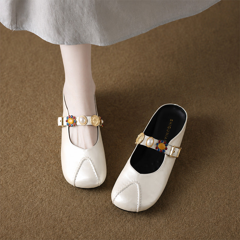 Women’s Leather Mary Jane Shoes with Decorative Strap