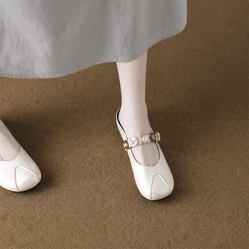 Women’s Leather Mary Jane Shoes with Decorative Strap
