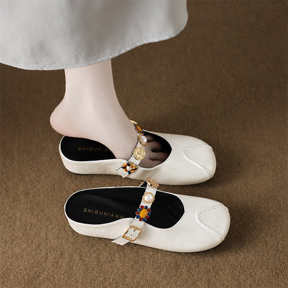 Women’s Leather Mary Jane Shoes with Decorative Strap