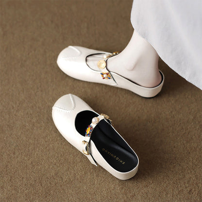 Women’s Leather Mary Jane Shoes with Decorative Strap