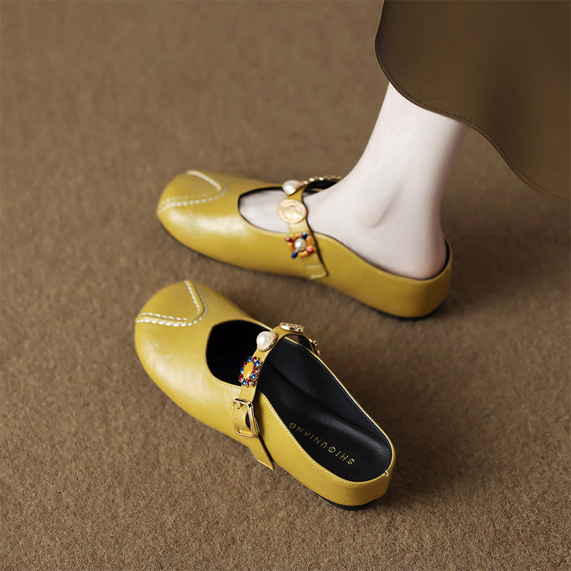 Women’s Leather Mary Jane Shoes with Decorative Strap