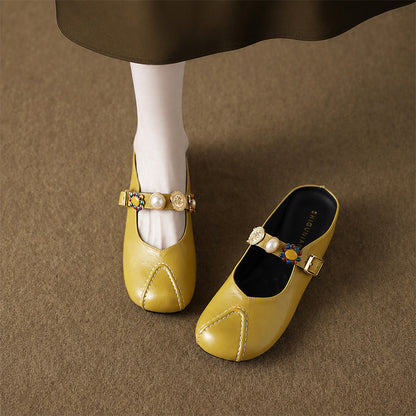 Women’s Leather Mary Jane Shoes with Decorative Strap