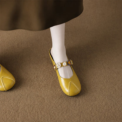Women’s Leather Mary Jane Shoes with Decorative Strap