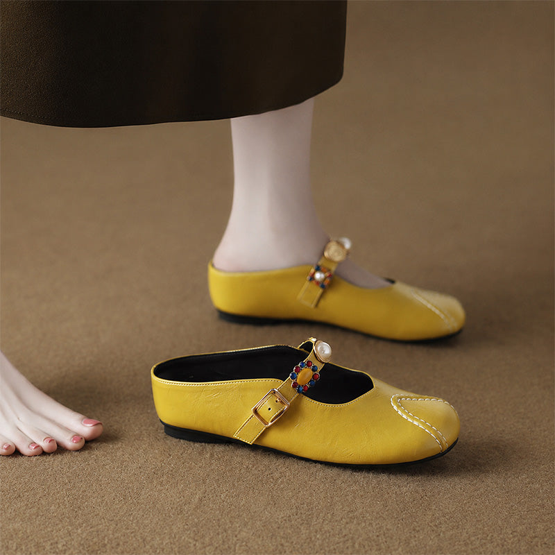 Women’s Leather Mary Jane Shoes with Decorative Strap
