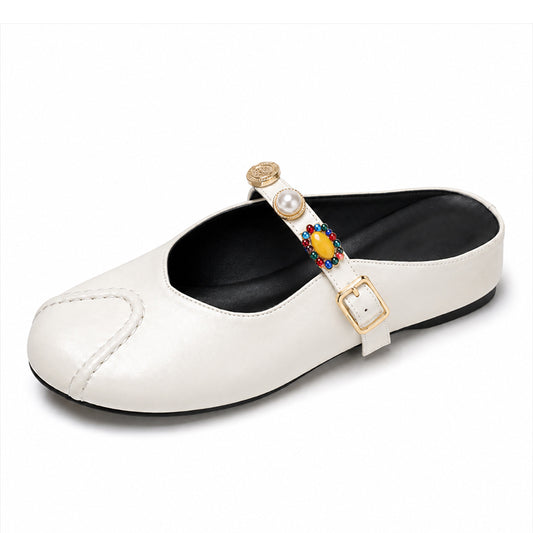 Women’s Leather Mary Jane Shoes with Decorative Strap