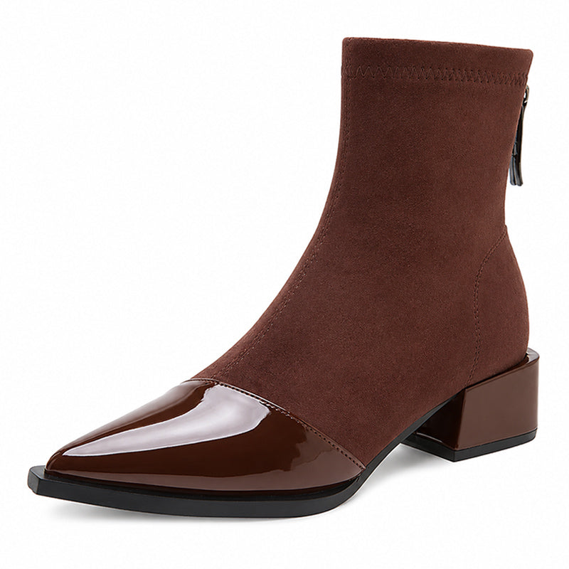 Women’s Sheepskin Ankle Boots with Patent Toe