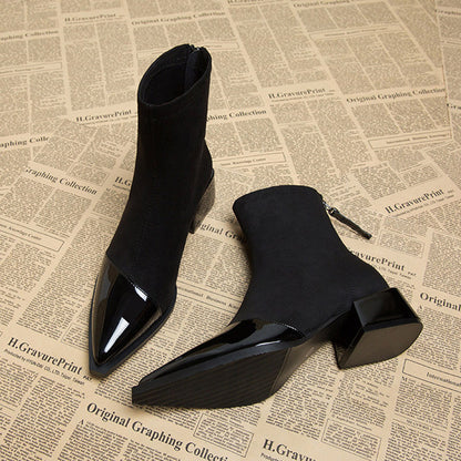 Women’s Sheepskin Ankle Boots with Patent Toe
