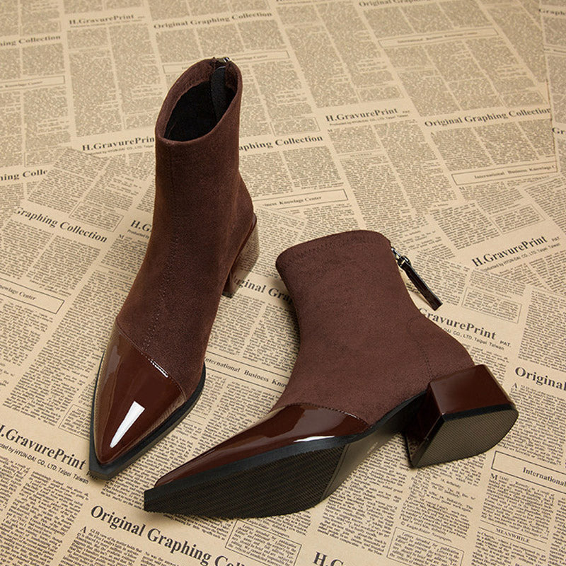 Women’s Sheepskin Ankle Boots with Patent Toe