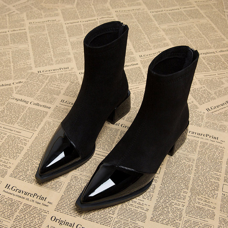 Women’s Sheepskin Ankle Boots with Patent Toe