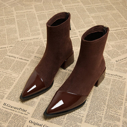 Women’s Sheepskin Ankle Boots with Patent Toe
