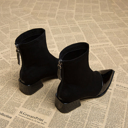 Women’s Sheepskin Ankle Boots with Patent Toe