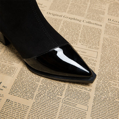 Women’s Sheepskin Ankle Boots with Patent Toe