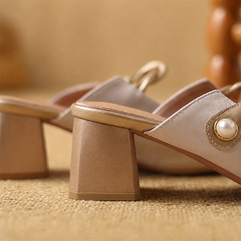Women’s Square Toe Slingback Heels with Braided Strap