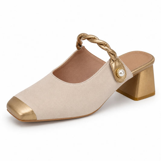 Women’s Square Toe Slingback Heels with Braided Strap